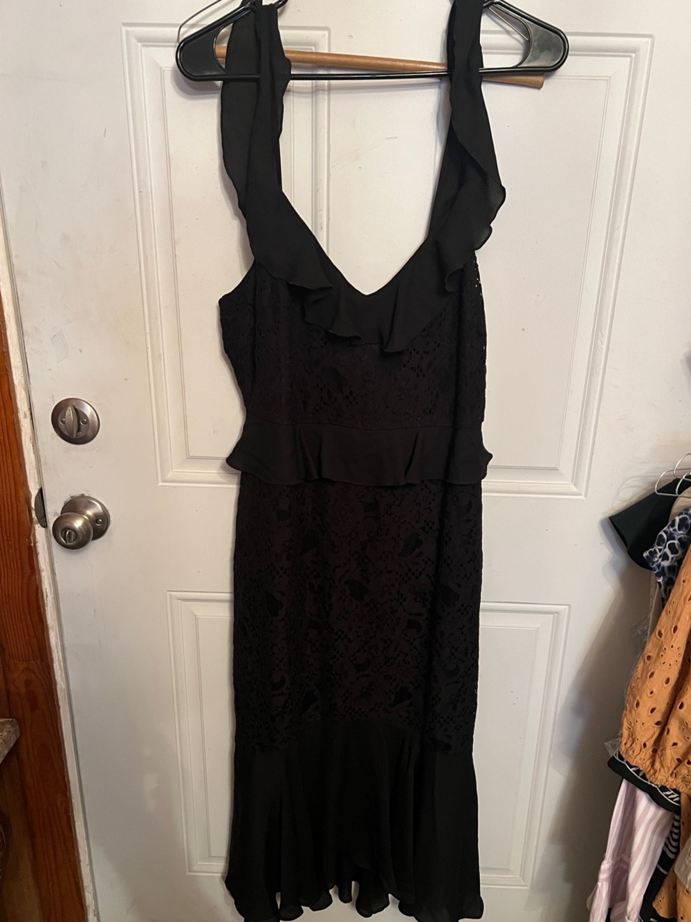 Lulu's Black Lace Ruffle Midi Dress